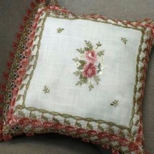 Cushion Cover only SHABBY CHIC ROSE LACE 16x16 in.